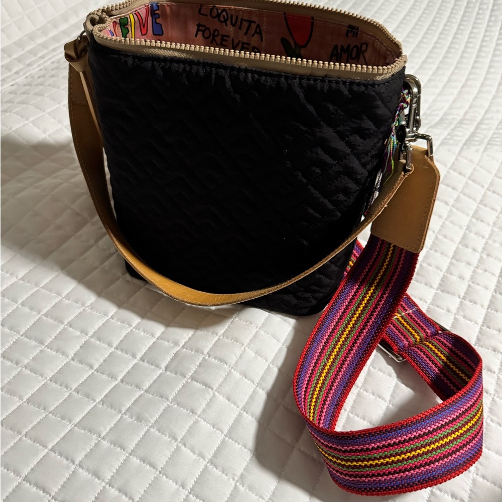 Consuela Meg Quilted Black Wedge Bag with 2 Straps - Woven and Leather